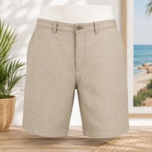 Bruno Linen Shorts‎ Mens 38 Tan Classic Fit Washable Summer Beach Coastal Casual
